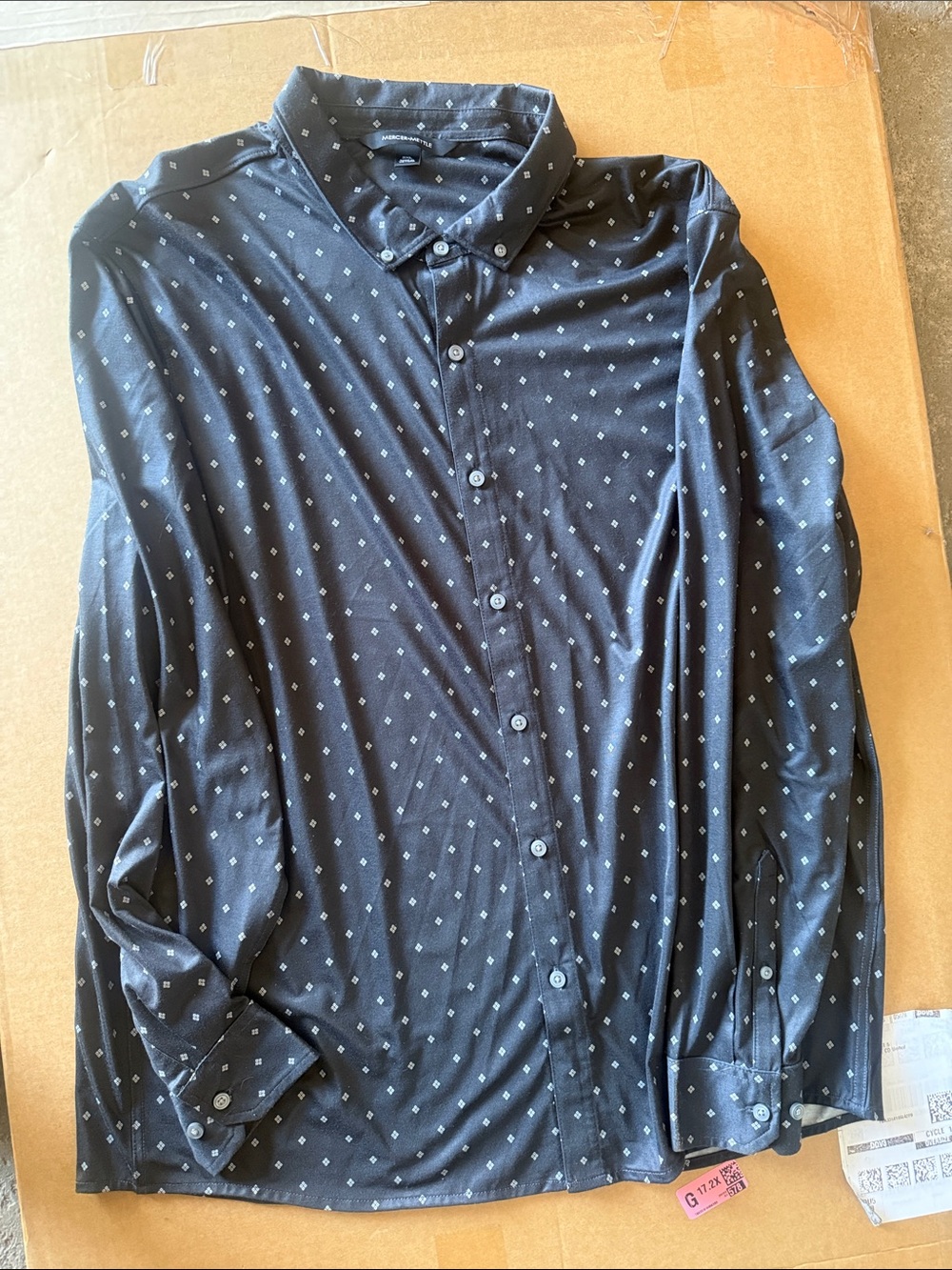 Mercer41 Black Button-Down Shirt with Small White Diamond Print
